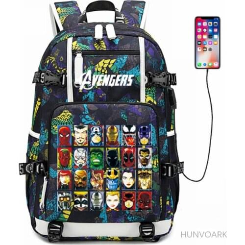 Disney Superhero School Backpack The Avengers USB Charging Unisex Laptop Bag for Girls Boys College Travel Outdoor Daily Bagpack