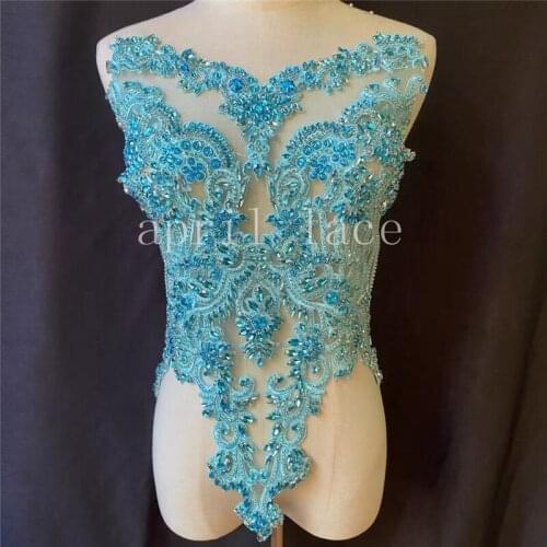 Lady Elegant Princess Mia092# Blue Flower Hand Made Stone Beads Tulle Accessory For Saw Wedding Bridal Dress/ Fashion Designer