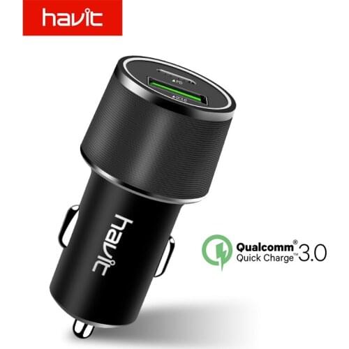 HAVIT 36W Dual USB Quick Charge QC 3.0 Car Charger For iPhone USB Type-C PD Fast Charger Mobile Phone Quick Charger Car-Charger