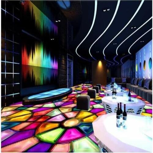 Custom 3d floor stickers High-end fashion colorful parquet KTV floor papel de parede Self-adhesive decorative painting wallpaper