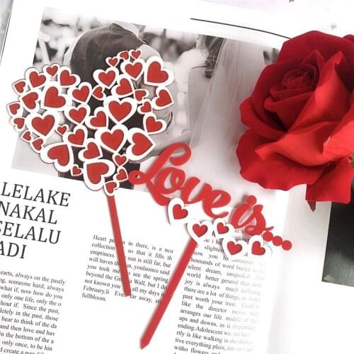 INS Valentines day Acrylic Cake Topper Red Love Heart Wedding Cake Decorations for Valentines day Wedding Party Cake Supplies