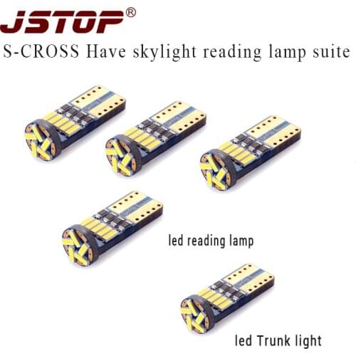JSTOP 5piece/set S-CROSS (Have skylight) led car reading light canbus W5W t10 194 12V bulbs Trunk light 6000K led reading light