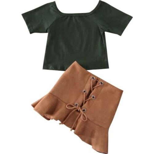 2020 Brief Kids Baby Girls Summer Clothes Sets 2Pcs Off Shoulder T-shirt Crop Tops+Mini Ruffled Skirt Streetwear Girl Sets 1-6Y