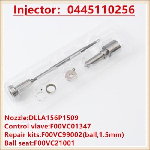 0 445 110 256, 0445110256 injector CR diesel fuel injector overhaul repair kits nozzle DLLA156P1509 valve F00VC01347 for HYUNDAI