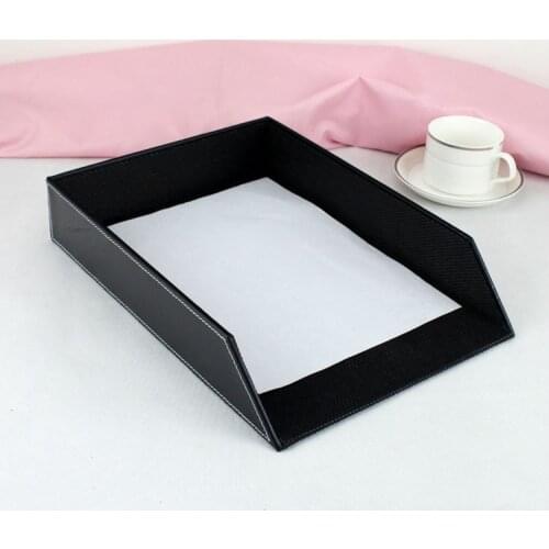 A4 leather wooden office desk file document tray magazine paper box container storage organizer documents tray holder black 225A