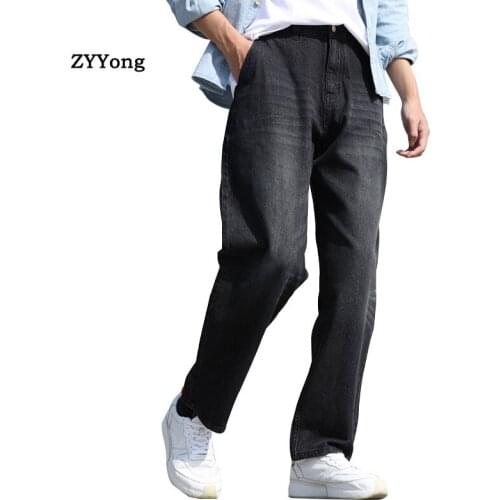 Summer Thin Section Breathable Mens Straight Large Size Loose Denim Jeans Hip Hop Streetwear Wide Leg Pants Black Trousers