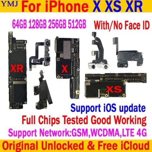 100% Unlocked Motherboard For iPhone x xr xs max Original With/no Face ID Free iCloud Logic Board Full Chips Support ios update