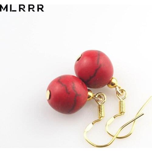 MLRRR Vintage Classic Natural Stone Jewelry White Rhodochrosite Beaded Pendant Drop Earrings