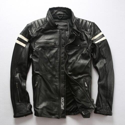 Factory 2019 New Men Black Genuine Motorcycle Cow leather jacket Fashion Biker Cowhide Jackets Winter Russia Coat Free Shipping