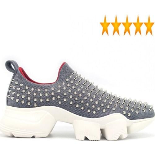 New Men Thick Platform 2021 Loafers Handmade Rivets Studded Casual Sneakers Gothic Height Increasing Jogging Slip On Shoes