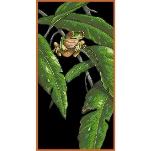 Tree frogs on the leaves of 10-dim 35251 Cross Stitch Set DIY Kit Embroidery Needlework Craft Packages Cotton Fabric Floss