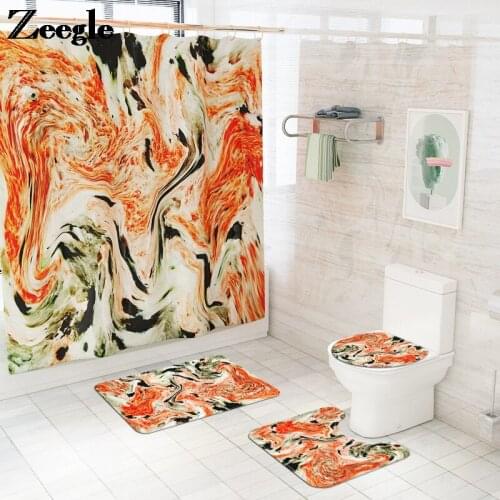 Colorful Stripes Printing Shower Curtain and Flannel Bath Mat Set Memory Foam Toilet Carpet Rug Non-slip Foot Mat U-Shaped Rug