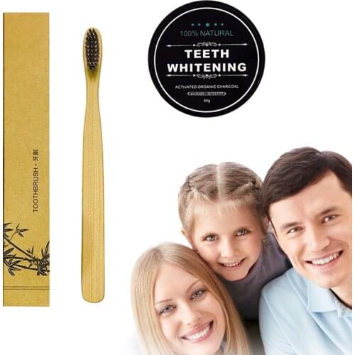 Natural Tooth Whitening Bamboo Charcoal Toothbrush Set Active Organic Whitening Tooth Powder Toothpaste Oral Hygiene Care