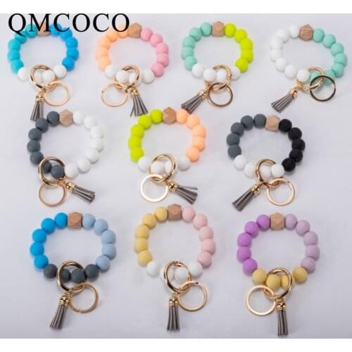 DIY New Style Silicone Wooden Bead Tassel Beaded Bracelet Key Chain Fashion Custom Craft Jewelry Decoration Bracelet Accessories