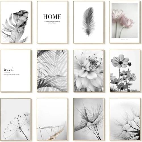 Black And White Flower Posters Print Fresh Wall Art Feather Dandelion Pictures Canvas Painting Living Room Decoration Wall Decor