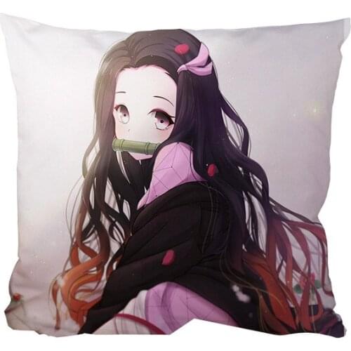 Anime Demon Slayer Kimetsu no Yaiba Tanjirou Kamado Nezuko Plush Square Cushion Cover Office Back Pillow Home Sofa Throw Pillows