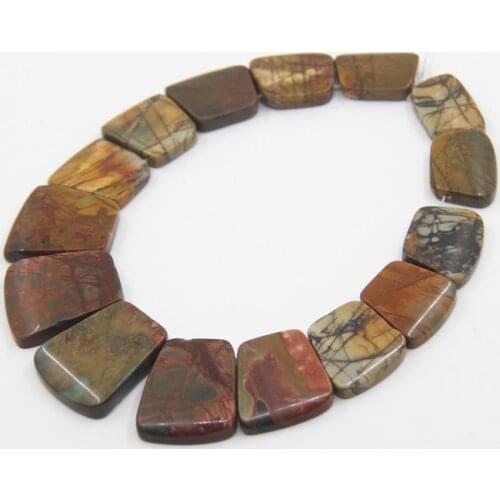 15pcs Natural Picasso Jaspers Trapezoid Slab Graduated Necklace Pendants,Top Drilled Picture Stone Slice Beads Jewelry Mking