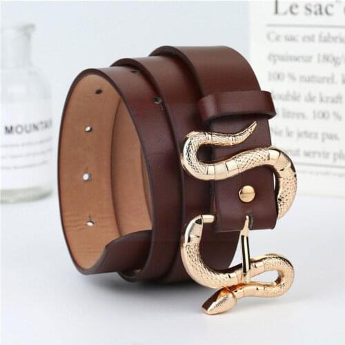 Snake Buckle Belt Shinny Gold Color Snake Buckle Pu Long Jeans Leather Dress Thin Waist Quality Waistband High Ladies Belt P0C3