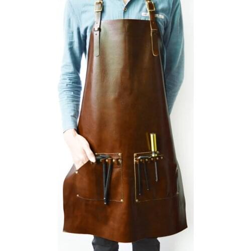 Genuine Leather Luxury Apron Waterproof Top Layer Leather Chef Painter Barista Florist Senior Manual Craftsman Apron Customized