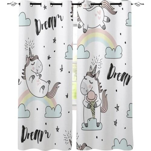 Unicorn Rainbow Cartoon Cloud Dream Window Treatments Curtains Valance Room Curtains Large Window Window Curtains Living Room