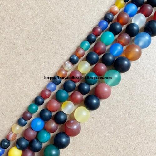 Natural Stone Matte Mixed Colors Agate Round Loose Beads 15" Strand 4 6 8 10 12MM Pick Size For Jewelry Making DIY