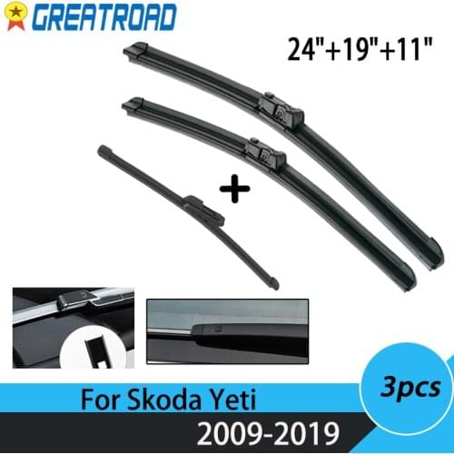 Wiper Front & Rear Wiper Blades Set For Skoda Yeti 2009 - 2019 Windshield Windscreen Front Rear Window 24"+19"+11"