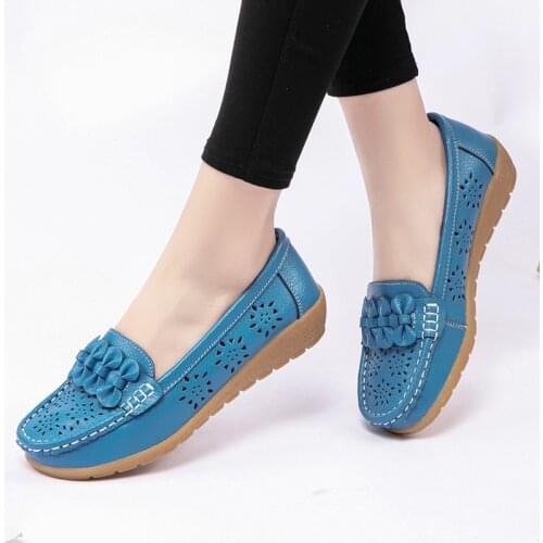 Fashion Women Flats Shoes Genuine Leather Women Shoes Wedge Shoes Ladies Cutout Loafers Slip On Ballet Flats Ballerines Flats