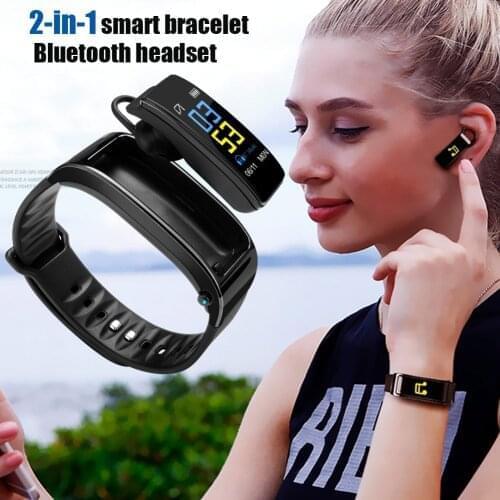 2 In 1 Smart Bracelet with Bluetooth Earbuds Listening to music HeartRate Monitor Waterproof Watch Call Reminder