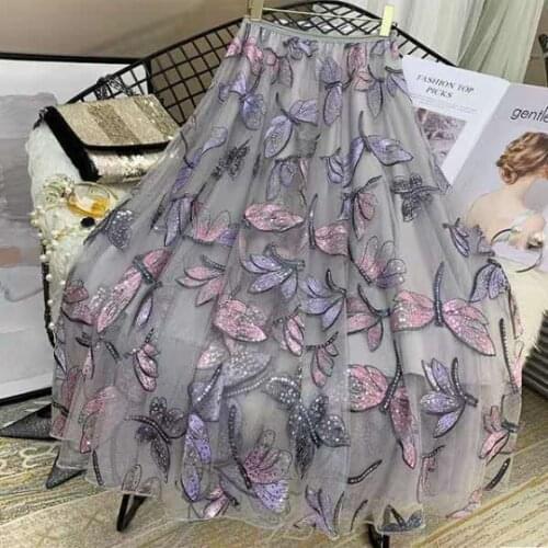 Korean Fashion 3D Butterfly Chiffon Pleated Elastic Waist Casual Skirt Women Clothes Long Jupe Women Girl Summer Skirts Falda US