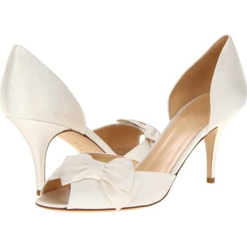 2018 Spring And Summer White Peep Toe Shoes High Heel Satin Bowtie Wedding Dress Shoes Woman Sandals Size 34-43