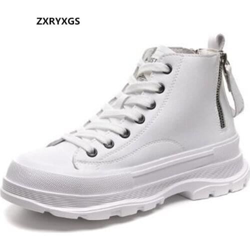 Hot Promotion 2020 New Autumn High Top Genuine Leather Shoes Women Sneakers Shoes Thick Bottom Flat Shoes Women Casual Shoes