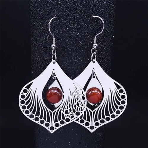 2021 Bohemian Flower Natural Stone Stainless Steel Drop Earrings Women Silver Color Boho Earrings Jewelry bijoux femme E8015S04