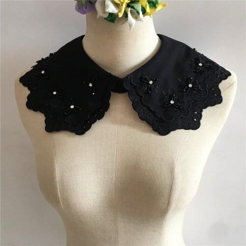 Elegant Ladies Button Fake Collar Chiffon Lace Flower Bead Fake Collar DIY Embroidery Two-layer Lace Decoration Accessories