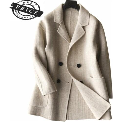 Winter 100% Autumn Natural Wool Coat Female Double Breasted Jacket Women Clothes 2021 Coats Spring Short Overcoat LWL1515