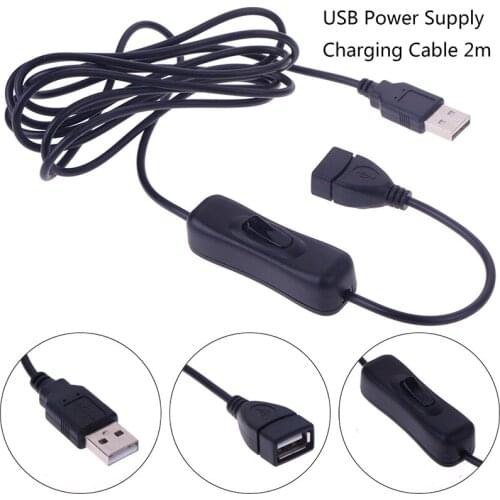 1Pc USB Cable Male to Female Switch ON OFF Cable Toggle LED Lamp Power Line 2m