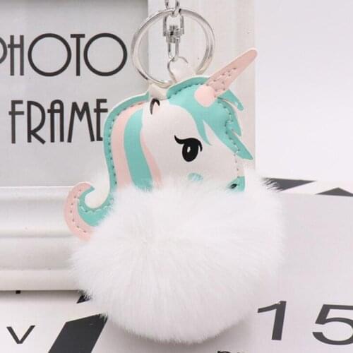 15Pcs/lot Unicorn Fur Ball Women Pompom Bag Key Chain Pendant Spell Color Pony Plush Keyring Accessories For Keys