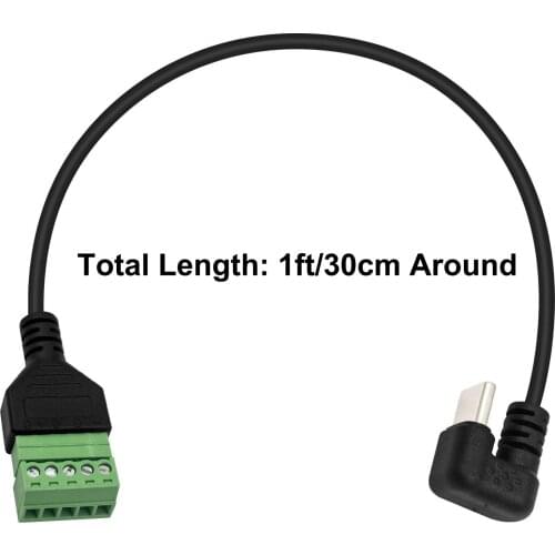 3x USB 3.1 Type-C 180° Angle U-Shaped Male to 5 Pin/Way Screw Balun Shield Terminal Pluggable Type Adapter Connector Cable 1FT