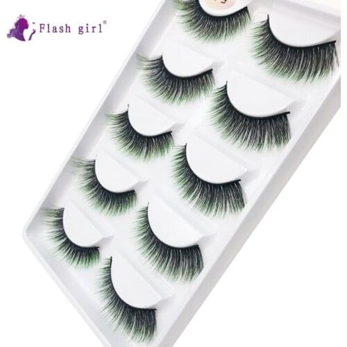 Flash Girl 5 Pairs 3D Mink False Eyelashes E07 Natural Soft Coforful Eye Lashes Makeup Tools Popular Fake Eyelash Extension