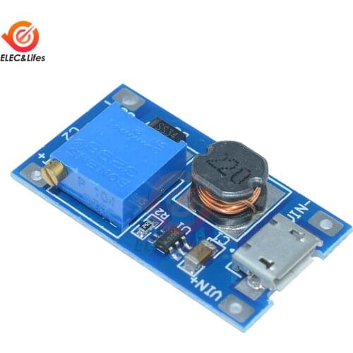 5Pcs MT3608 2A Max Adjustable step-up Boost Converter Board DC-DC 2-24V To 28V Step Up Power Module Micro USB Port for Arduino