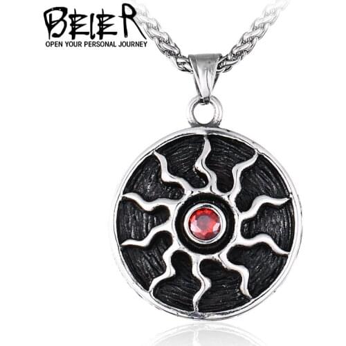 BEIER 316l Stainless steel Sun pendant necklace with red store unique style for man jewelry gift LHP140