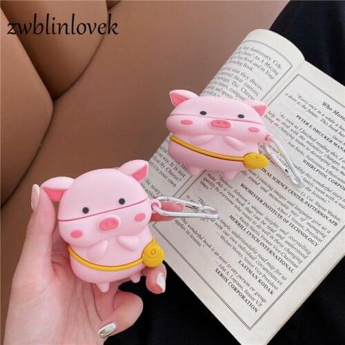 For airpod 1 2 case 3d pink silly pig cute soft silicone earphone cases for apple airpods case protect cover deep + ring