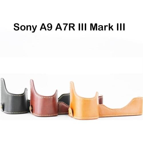 Bottom PU Leather Camera case For Sony A9 A7R III A7R Mark III Camera Bag Handmade Half Cover Handle Vintage Case