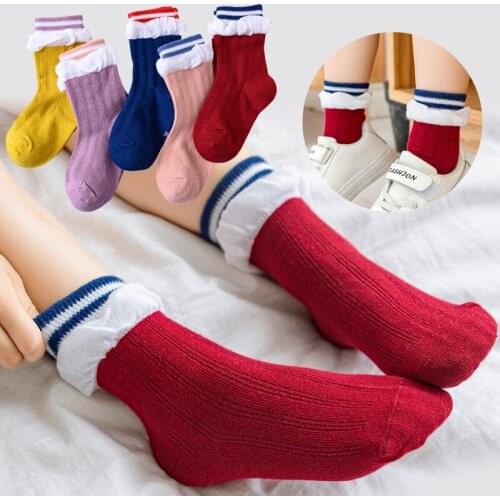 5pcs /Lot Kids Socks Pure Cotton Stockings Girls Flowers Princess Stockings Spring And Autumn
