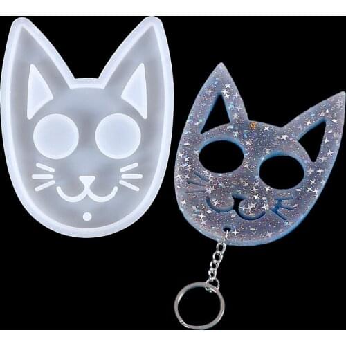 DIY Handmade Silicone Mould Creative Cat Head Mirror Crystal Gel Decorative Mold Cat Shape Key Ring Gel Gel Mold