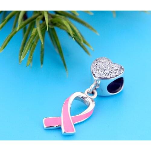 FC Jewelry Fit Original Charm Bracelet Real 925 Silver Pink Enamel Ribbon Love Heart Zircon Bead For Making Women Berloque 2021