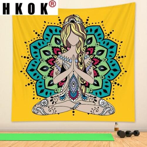 HKOK Indian Girl Yoga Mandala Tapestry Hanging Covering Rugs Background Cloth Beach Mat Blanket Art Bedroom Living Home Decor