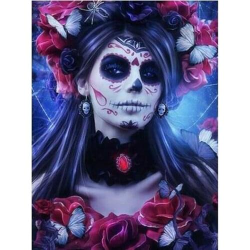 Skull Girl 5D DIY Diamond Painting Full Square Cross stitch Diamond Embroidery Halloween Gift Mosaic Picture Rhinestones Decor