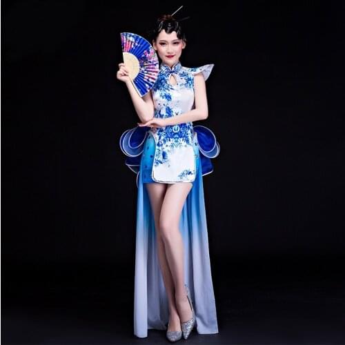 Chinese Style Costumes For Modern Dance New Arrival Chinese Folk Dance New Design Modern Oriental Dance Costumes Blue TA2270
