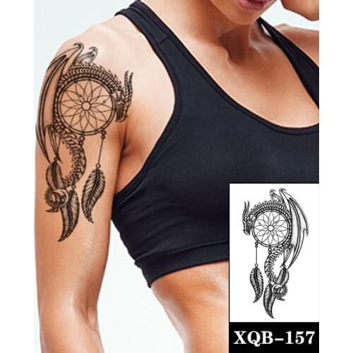 Dreamcatcher Waterproof Temporary Tattoo Sticker Black Flying Dragon Design Fake Tattoos Flash Tatoos Arm Body Art for Women Men