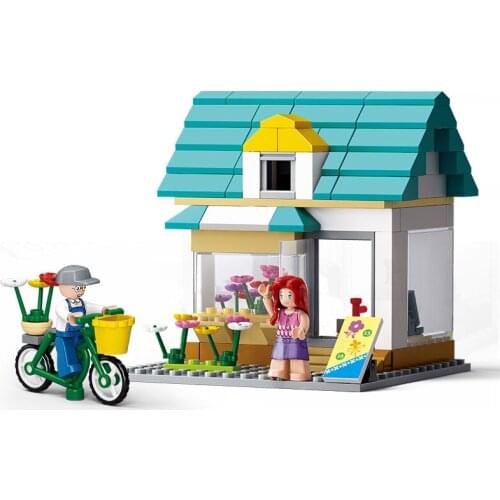 Mini City Street Series Flower Shop Sim City Large Scene Friends Building Blocks Bricks Girls Kids Toys My World Mini World